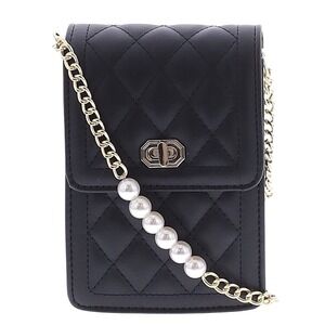 Quilted Cell Phone Crossbody Bag with‎ Pearl Chain Strap Black New